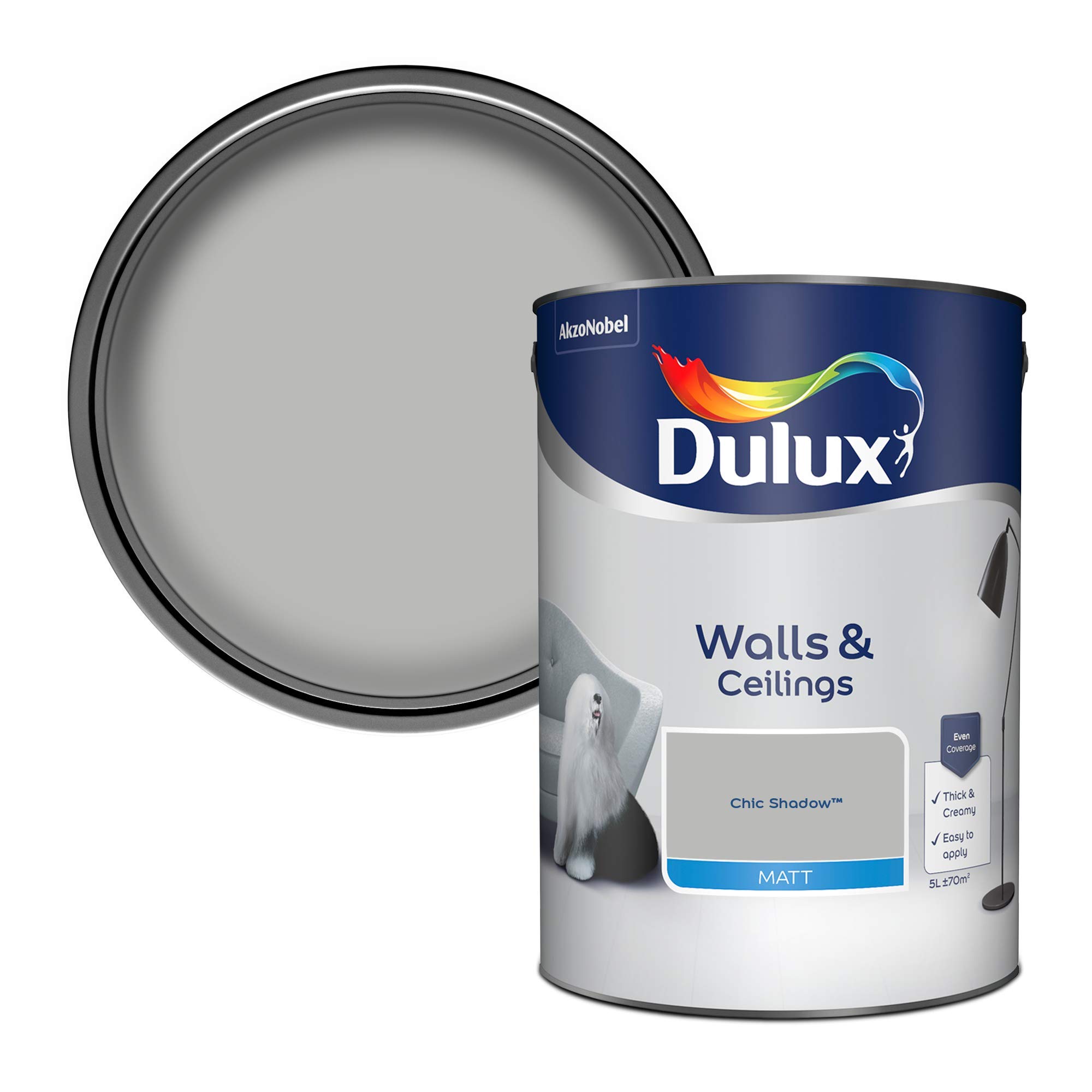 Dulux Chic Shadow Matt Emulsion Paint 5L - Walls & Ceilings - Cool Neutral Matt Finish