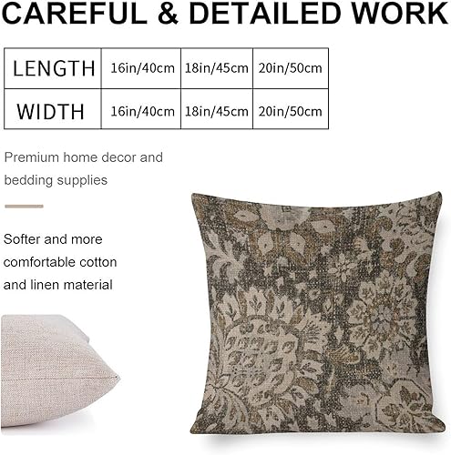 Miniatura 2 de Fundas de almohada de lino marrón y negro, funda de almohada floral bohemia vintage floral moderna para cama, sofá, sala de estar (solo funda) 16 x