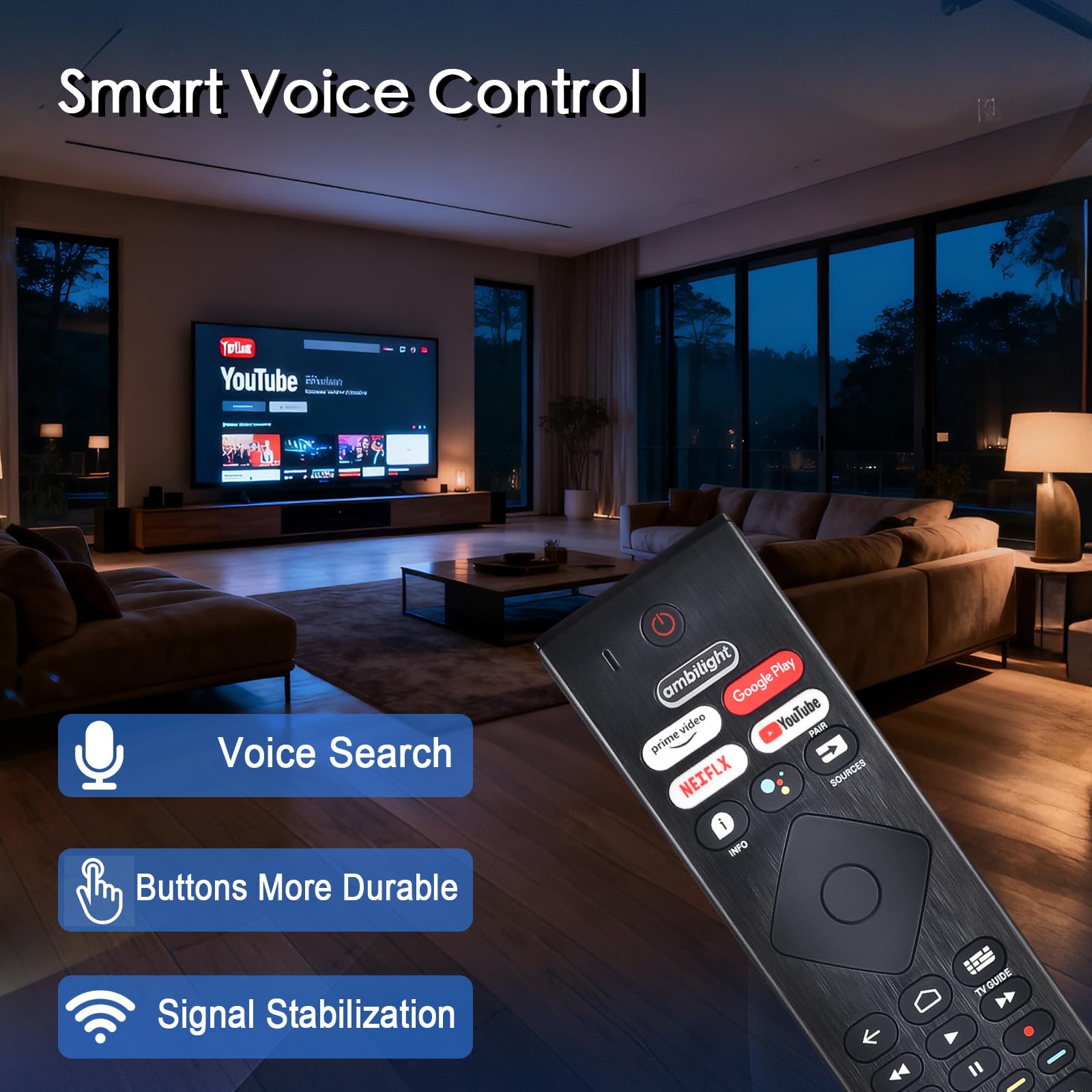 Telecomando di ricambio vocale per Philips Smart TV: controllo universale per Smart TV Philip 4K Ultra HD Smart Android con Google Assistant.per 43" 50" 55" 65" 75" Classe 5704 5504 5604 5806