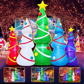 KOOY 6.5FT Long Christmas Inflatable Tree Set Outdoor Decoration Giant Christmas Inflatable Tree Blow up Yard Decorations with LED Lights for Xmas Holiday Decor Party Yard Garden Lawn
