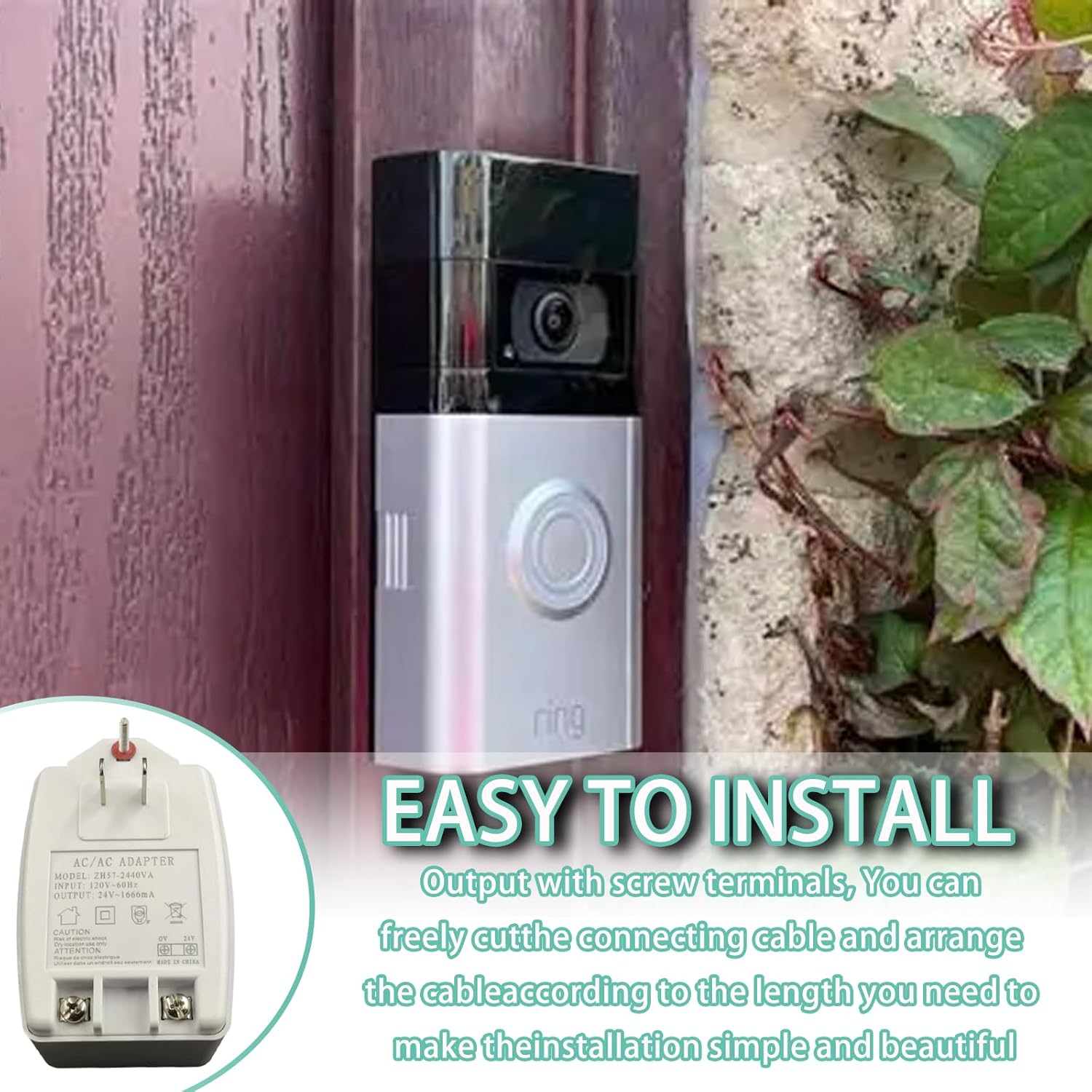 120V to 24V Plug-in DoorbellTransformer 46-24124-06, Compatible with Ring Wired Video Doorbell, Nest, Ecobee, Sensi, and Honeywell Thermostats, Power Supply for Multiple Smart Doorbells.