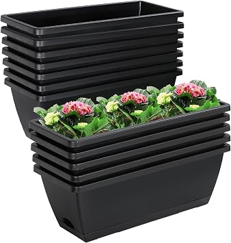 12Pcs 17Inches Rectangle Planter Box with Drainage Holes and Trays