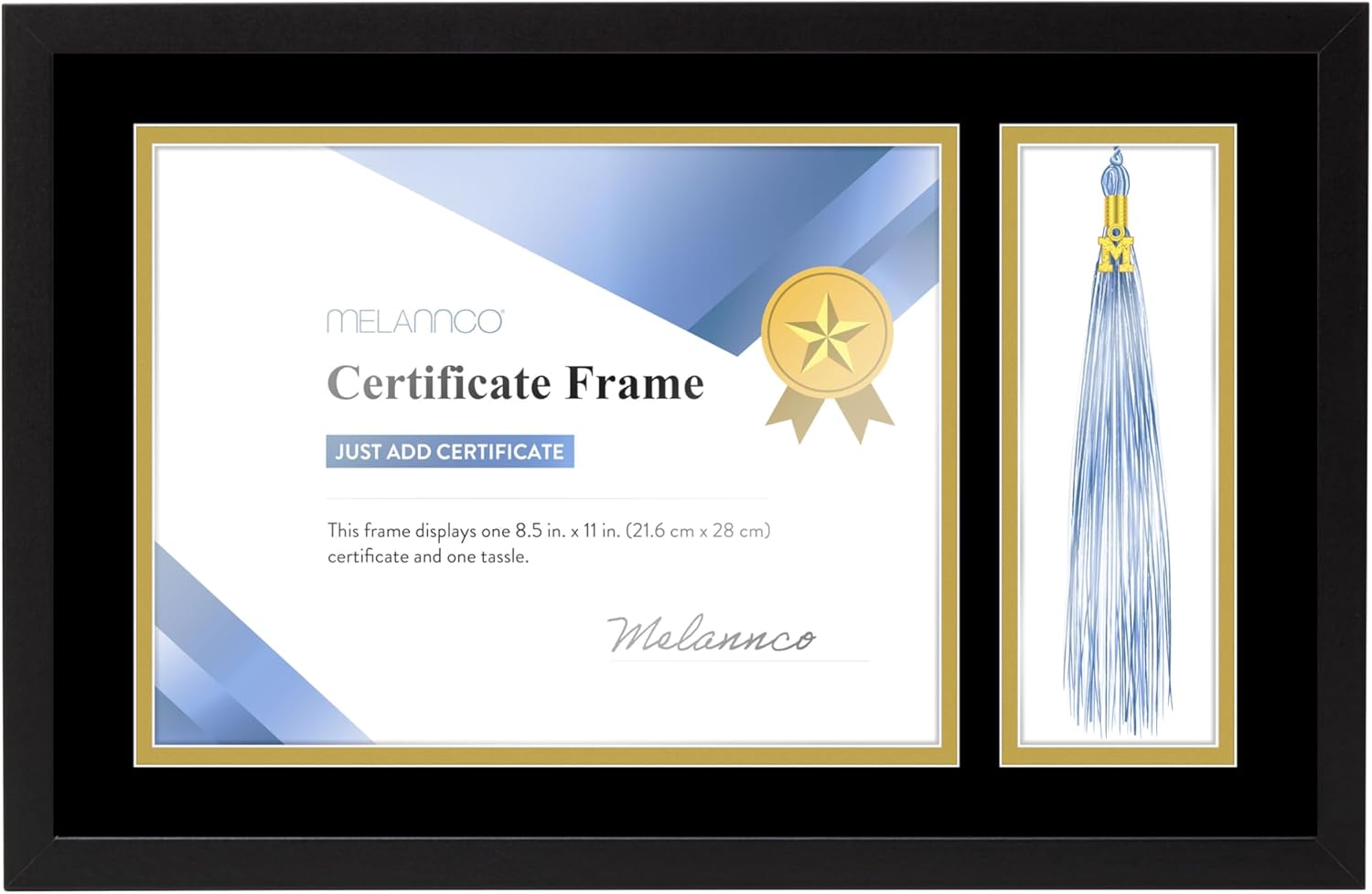 MELANNCO Diploma Frame with Tassel Holder, Black Wood Certificate Frame for Graduation, Degree Frame with Glass Front, Horizontal or Vertical Display, 18.82 x 12.13 Inches