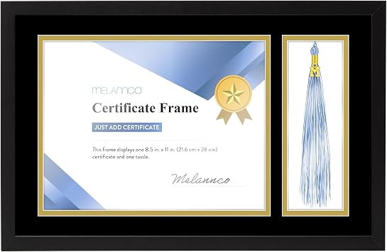 MELANNCO Diploma Frame with Tassel Holder, Black Wood Certificate Frame for Graduation Degree Display, Horizontal or Vertical Wall Mount, 18.82 x 12.13 Inches Overall