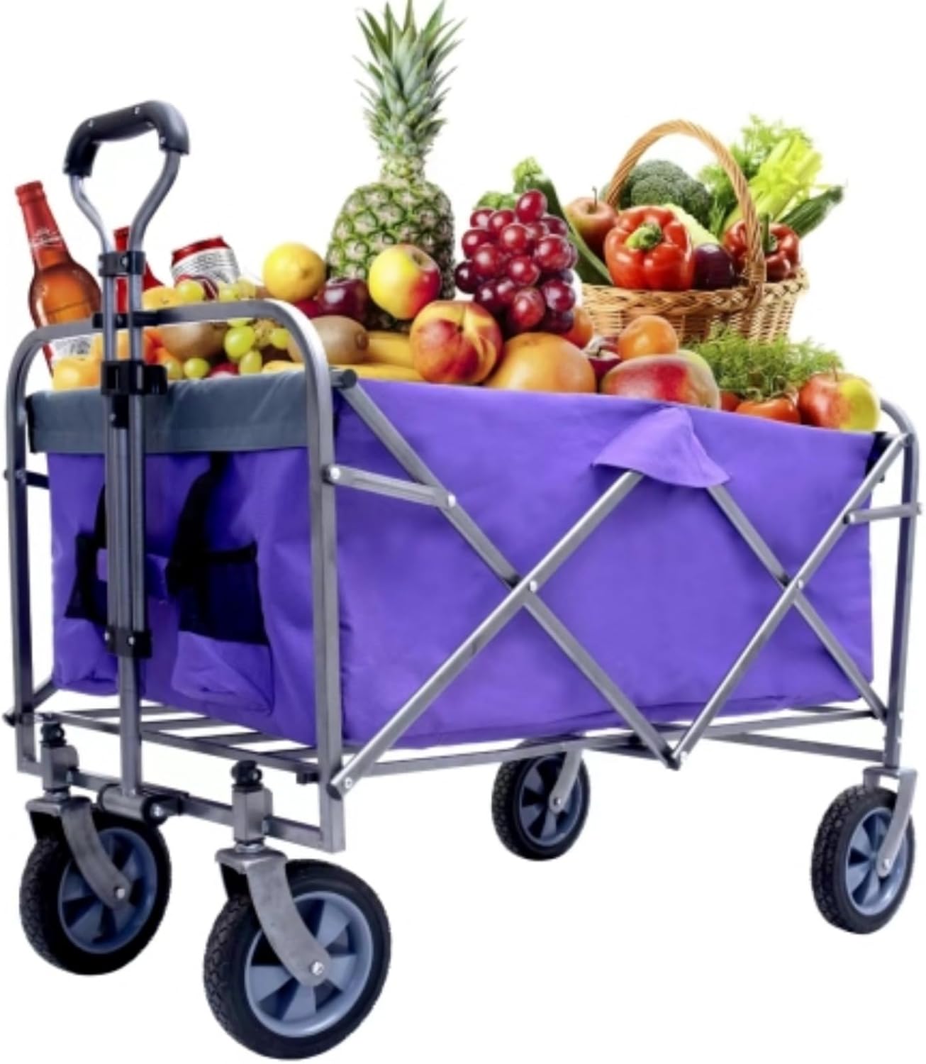 Outdoor Cart, Shopping Cart, Large Garden Cart, Portable Beach Cart, Foldable Camping, Folding Four-Wheel Cart for Garden Camping, Fishing and Shopping