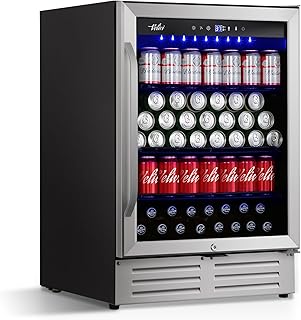 Refrigerador de bebidas de 24 pulgadas, refrigerador de bebidas y cerveza para 168 latas con puerta de vidrio, refrigerador de bebidas integrado/independiente para cocina, bar u oficina, acero