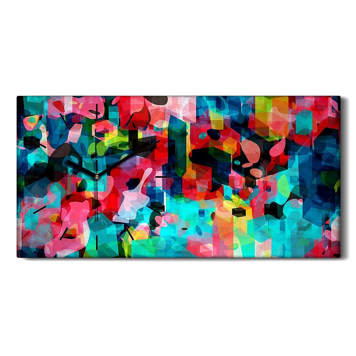 Horloge sur Toile 60x30cm Art Moderne Géométrique 3D Muette Grand Format