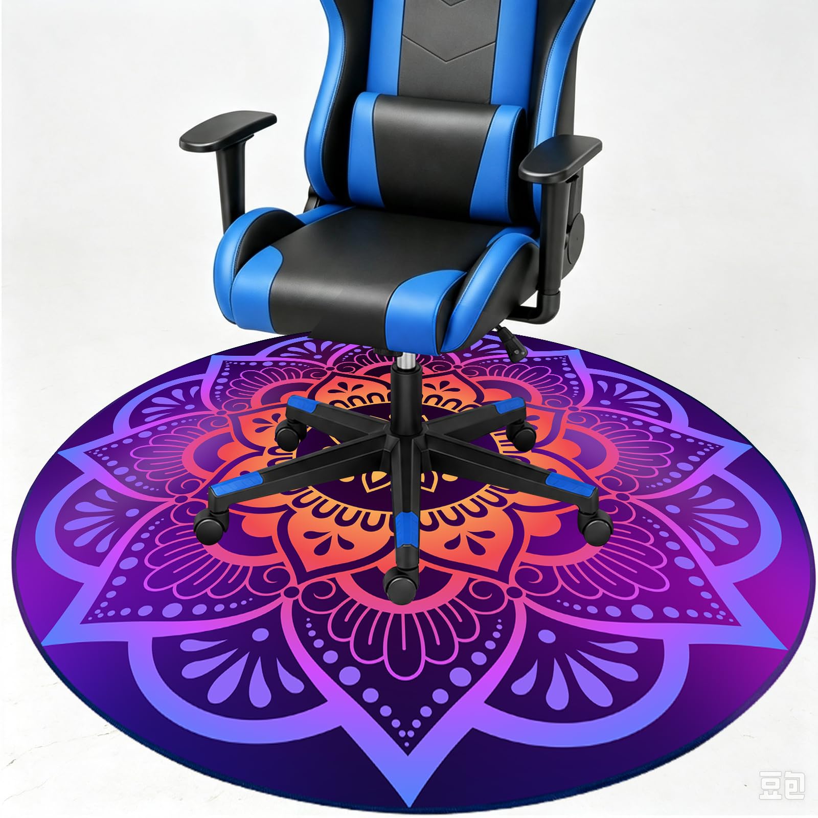 Capslpad Mandala Chair Mat for Hardwood Floor Anti-Slip Floor Protector Color Gradient Rubber Gaming Computer Chair Mat for Study Gaming Room Home Office Decor (Round 120 cm, Colourful)
