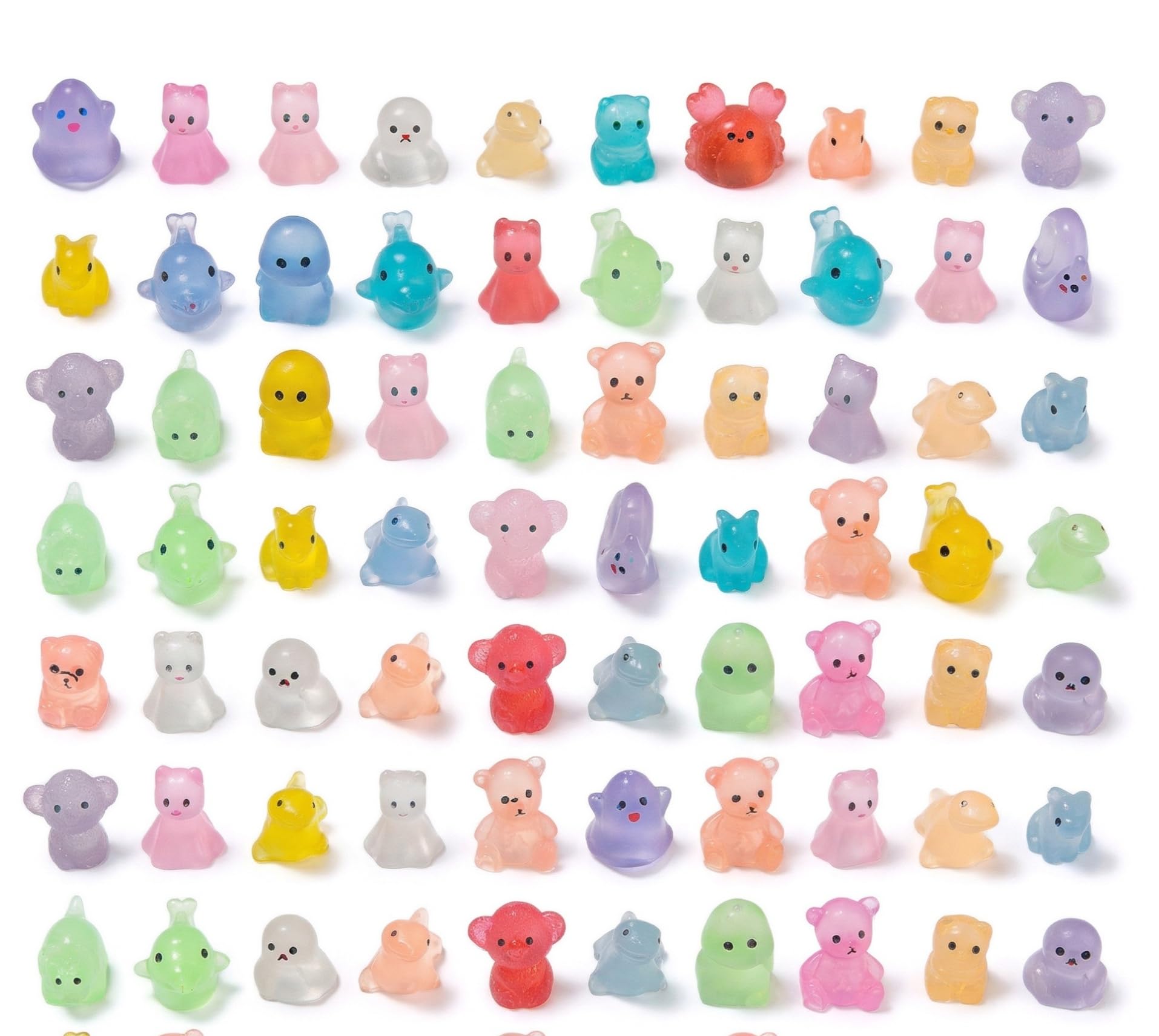 Yulun0328 60PCS Mini Resin Animals Mixed, Luminous Tiny Resin Animals Glow in the Dark, Mini Resin Animal for Fairy Garden, Aquarium, Miniature Dollhouse, Party Gifts & DIY Crafts