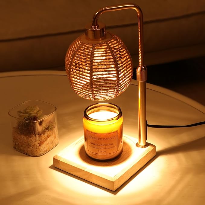 Yohonk Candle Warmer Lamp with Timer Dimmable, Natural Weaving Boho Electric Candle Lamp, Wax Warmer Lamp for Mothers Day Gifts for Mom, House Warming Gifts New Home Decor
