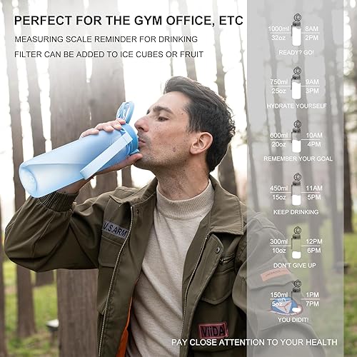 Miniatura 6 de HITWAY Botella de agua deportiva de 32 onzas, botellas de agua sin BPA con colador de frutas, jarra de agua Tritan sin BPA no tóxica para fitness,