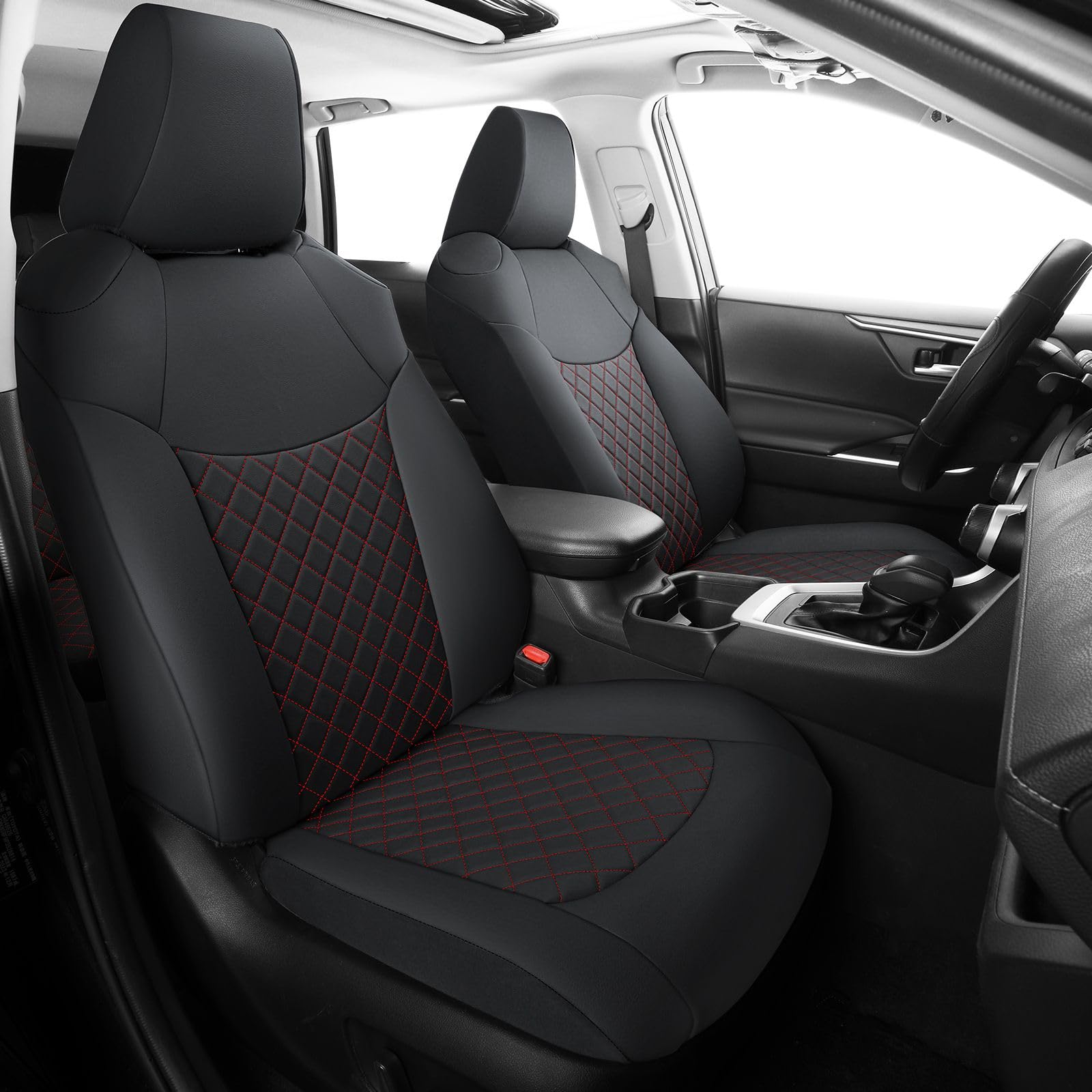 GIANT PANDA Customized Full Set Car Seat Covers Fit for Toyota Rav4 2019 2020 2021 2022 2023 2024 2025 Rav 4 XLE,LE, XLE Premium,Limited(Non-Hybrid & Adventure,TRD-Off),Front & Rear/Back (Black+Red)