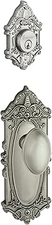 Grandeur Grande Victorian Plate with Eden Prairie Knob and Matching Deadbolt Complete Single Cylinder Combo Pack Set, Satin Nickel