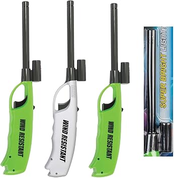 Windproof Jet Flame Long Neck Flash Light Multi Purpose Lighters, Ideal for Camping Hiking Fireplace BBQ Grilling Outdoor, Utility Lighters, Value Pack of 3