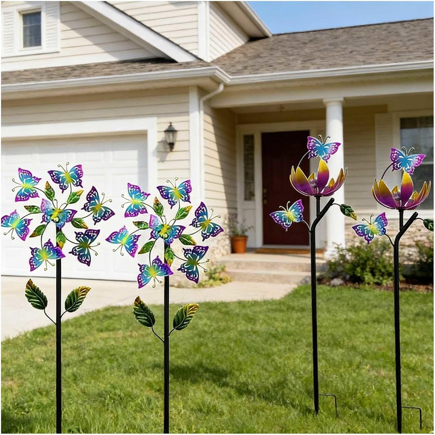 Wind Spinners, 117cm/46inch Metal Windmills for The Yard 3D Wind Sculptures, Metal Yard Spinners for Yard, Gift for Family Friends,A+B（4Packs）