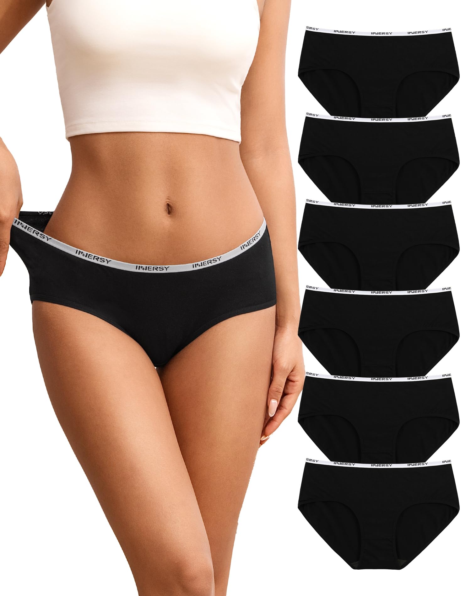 INNERSY Slip Damen Baumwolle Unterhosen Schwarz Taillenslip Frauen Hipster Panties Sport 6 Pack (XL, Schwarz)