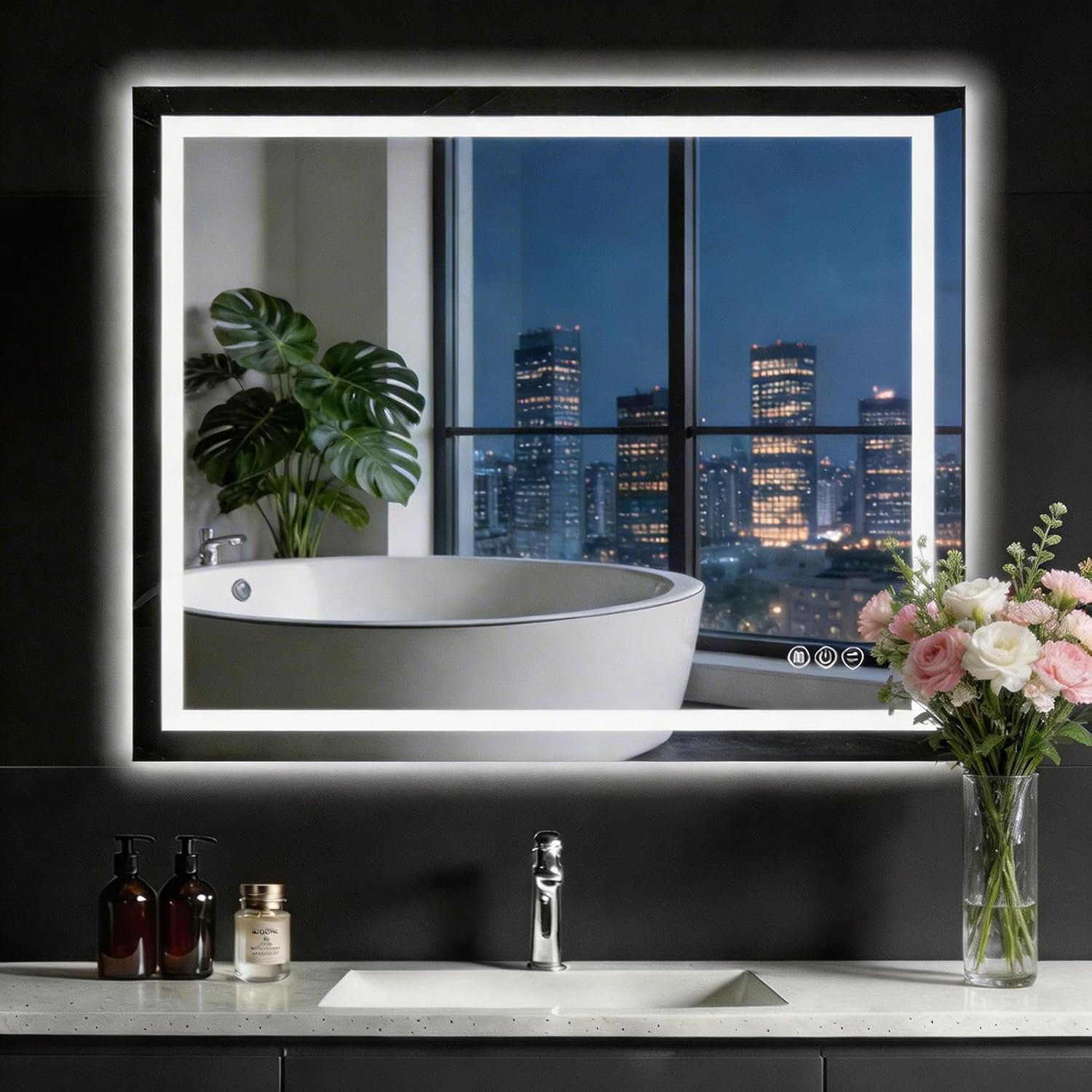 40"x 32" LED Bathroom Mirror with Lights, Anti-Fog, Backlit & Front Lit, Stepless Dimmable, 3 Colors, Memory Function, Vanity Mirror for Wall, Shatterproof Tempered Glass,Horizontal/Vertical