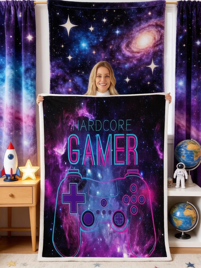 Loussiesd Girls Multicolored 31 Gamepad Plush Throw Blanket For Boys Kids Sofa Couch Bedroom Decor Gamer Fleece Blanket Video Game Sherpa Blanket Modern Game Controller Purple Galaxy Fuzzy Blanket Single 50"X60"
