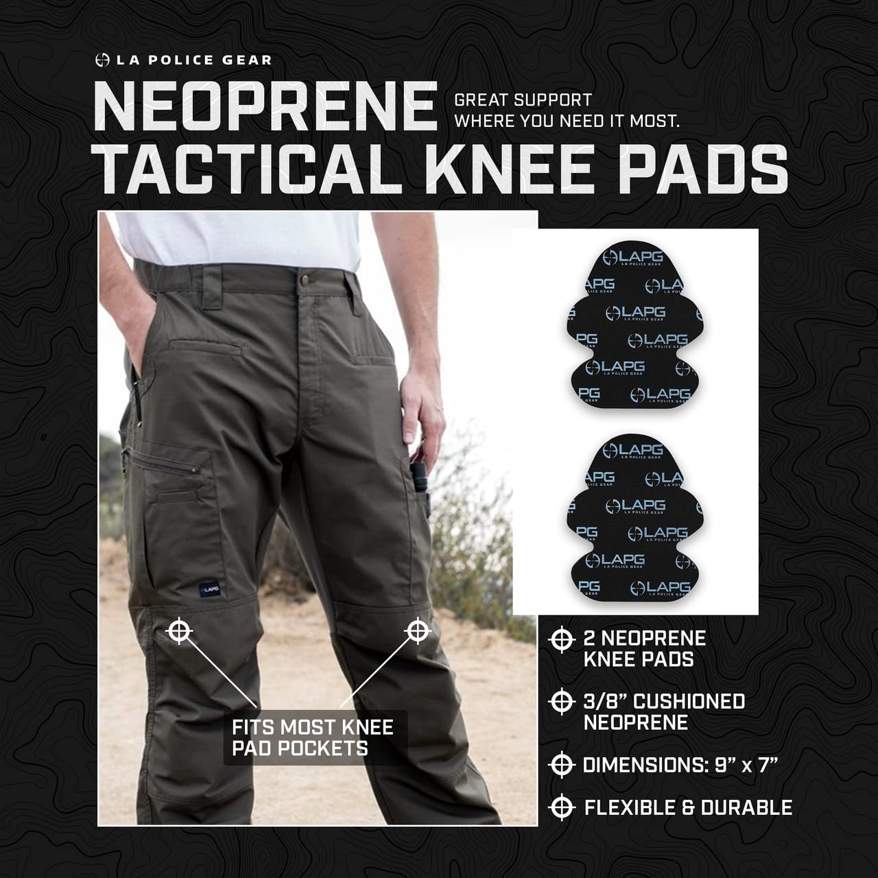 LA Police Gear Neoprene Tactical Knee Pads, Slip in Internal Knee Pads for Work Pants, Protective Neoprene Knee Pad Inserts