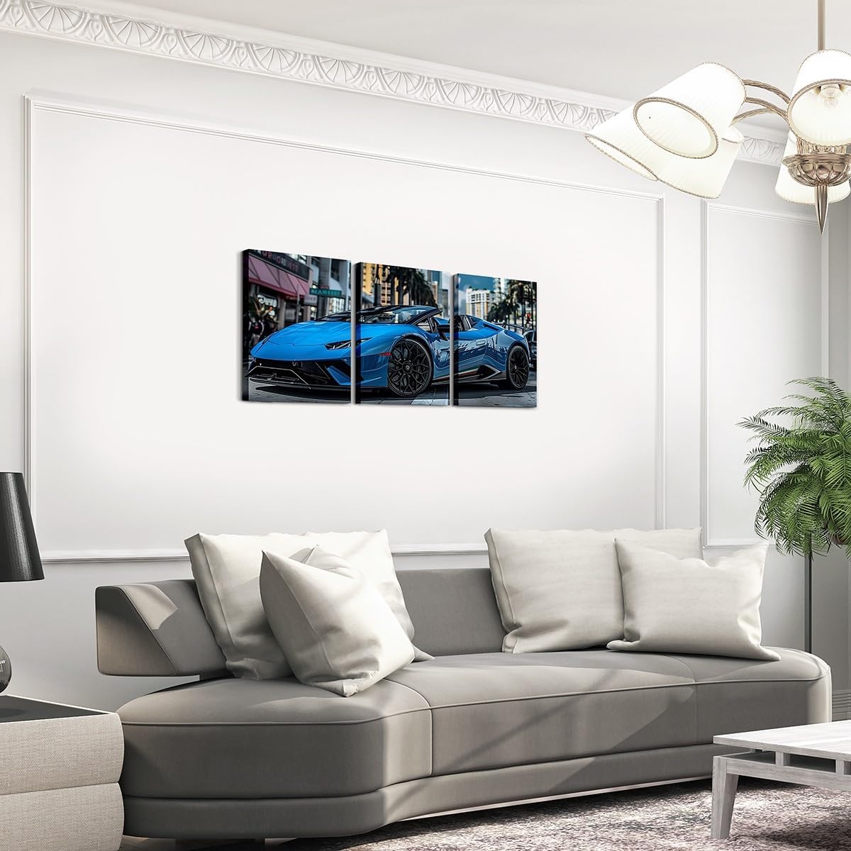 Erosebridal Blue Car Canvas Wall Art Set of 3 Cool Cars Room Decor for Boys Men,Sports Car Pictures Wall Decor for Bedroom Living Room Office,Race Car Posters Prints Car Decorations for Home