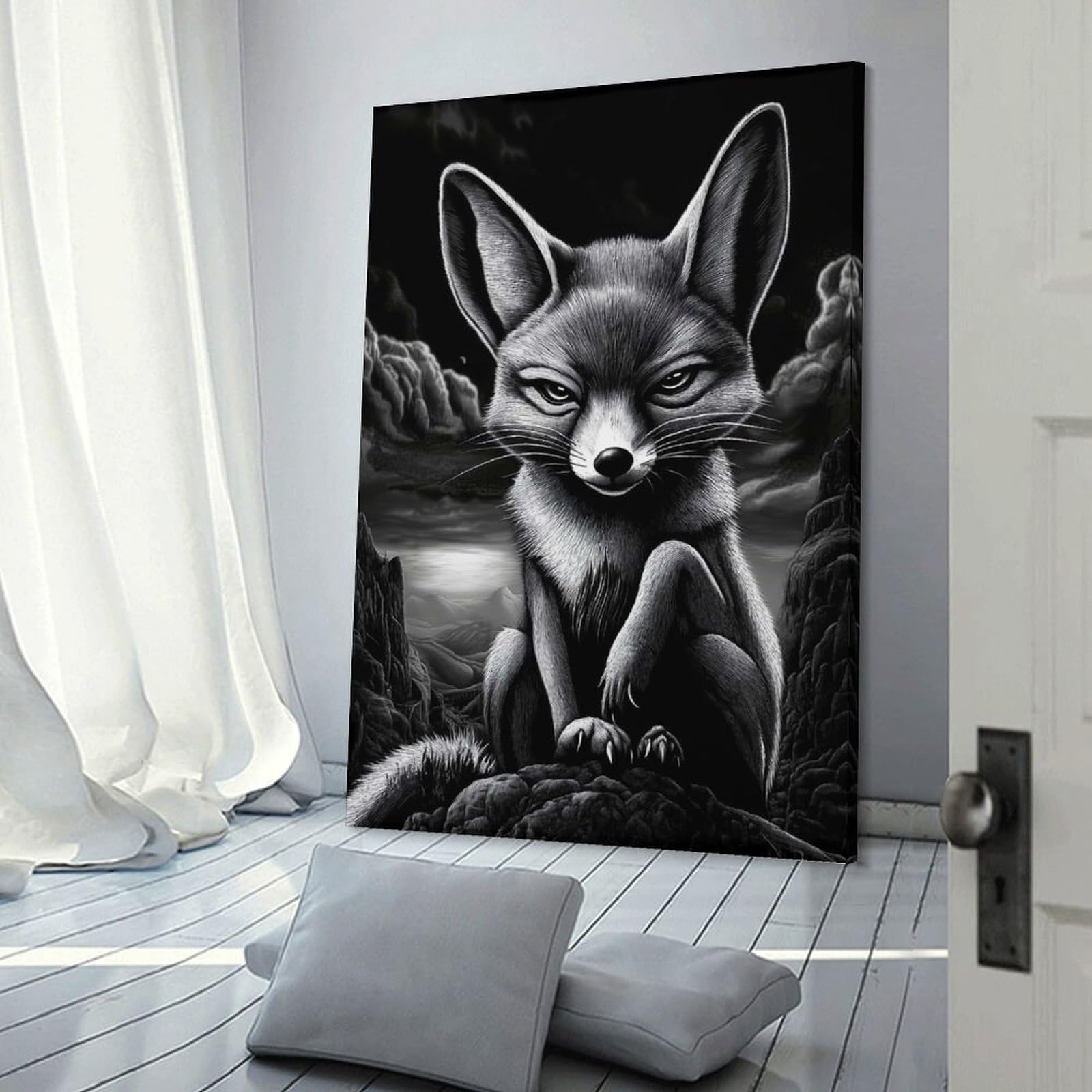 Junmoney Home Decor Wall Art Fennec Fox in A Dark Landscape, 20x30inch(50x75cm), for Workspace Walls, Study Corners Or Bedrooms, A Smart Decor Choice for Study Walls