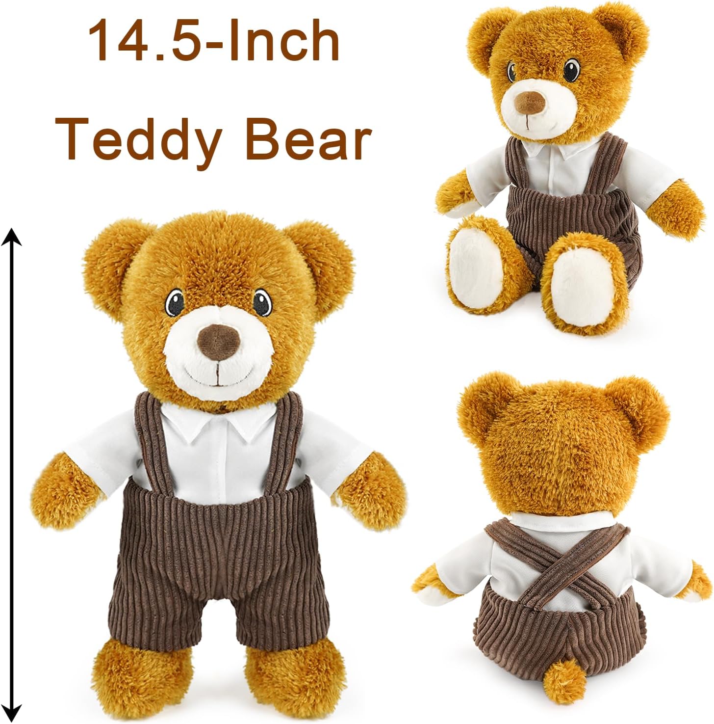 14.5 Inch Cute Boy Teddy Bear Plush Toy - Soft Easter Teddy Stuffed Animal Bear with Shirt & Brown Overalls, Bear Plush Animal Doll for Kids, Family, Babiesm, Boys & Girls Birthday Easter Gift(Dad)