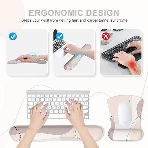 Miniatura 3 de iCasso Reposamuñecas 3 en 1 para teclado + reposamuñecas para mouse + posavasos, base de goma antideslizante, bonita alfombrilla para mouse fácil de