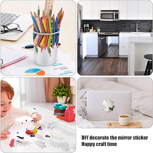 Miniatura 7 de Adhesivo de pared de espejo, 15.75 x 196.85 pulgadas, flexible, sin vidrio, película de espejo, autoadhesiva, rollo de vinilo para despegar y pegar,