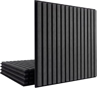 DECKO SOUNDSCAPE Acoustic Wall Panels - Sound Absorbing Slat Panels for Echo Reduction - Home Studios, Offices, Living Rooms & Theatres - Noise Dampening Ebony Box of 5 Square Panels 23.6" x 23.6"