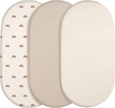 Moses Basket Sheets 80x40 cm 3 Pack, 100% Muslin Pram Sheets Fitted, Soft and Breathable Bassinet Sheet for Boys and Girls, Crib Bassinet Mattress Protector for Oval Rectangle or Hourglass, Rainbow