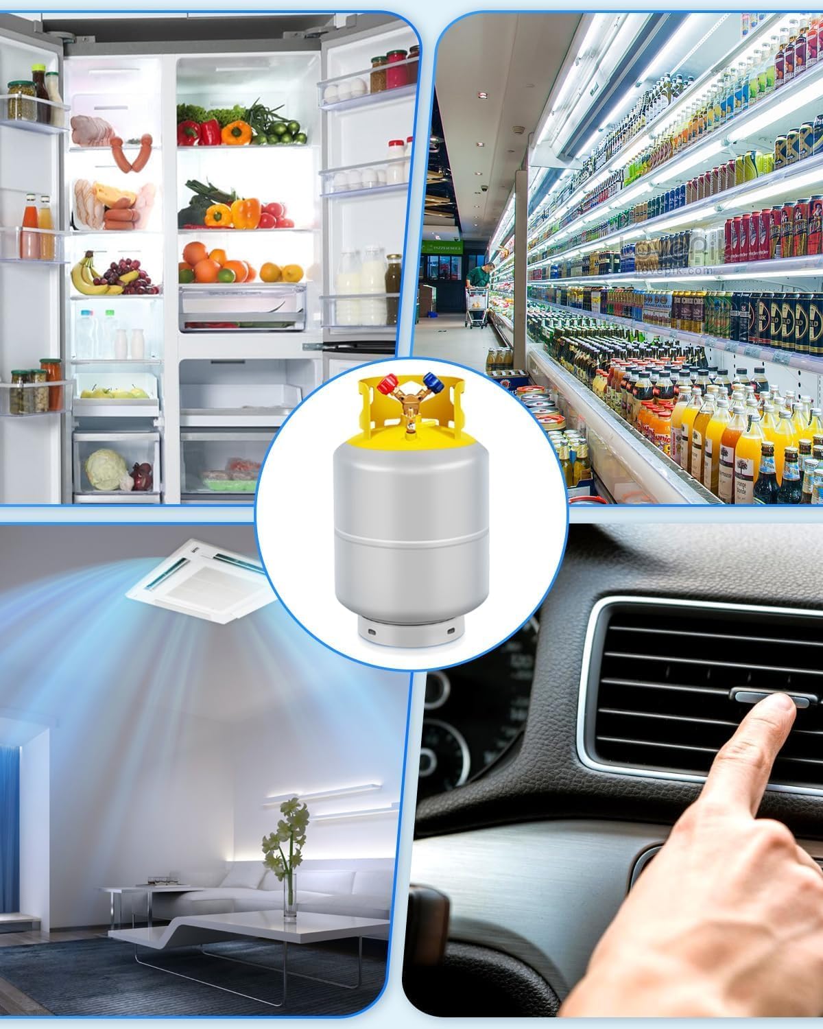 FAHKNS Refrigerant Recovery Tank 50 LB with 1/4 SAE Y-Valve Liquid/Vapor Reclaim Tank AC Freon Recovery Tank Refrigerant Recovery Cylinder Tank Reusable Cylinder Tank Without Float Switch Gray Yellow