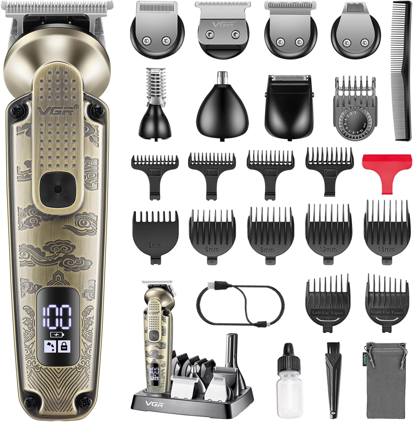 095 Beard Trimmer for Men, 7 in 1 Waterproof Cordless Hair Clipper T Blade Trimmers Set, Electric Razor Shaver Beard Trimmer Grooming Kit for Nose Body Ear Face Mustache