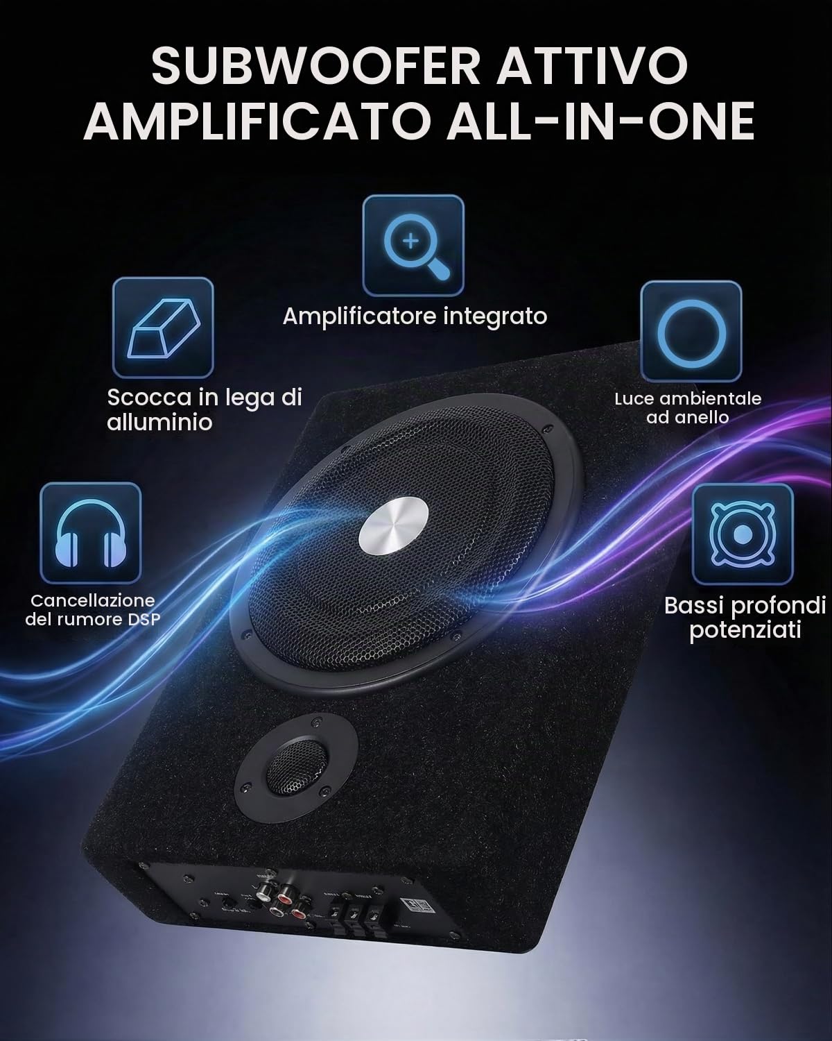 Subwoofer Attivo Sottosedile 8 Pollici 600W, Ultrapiatto