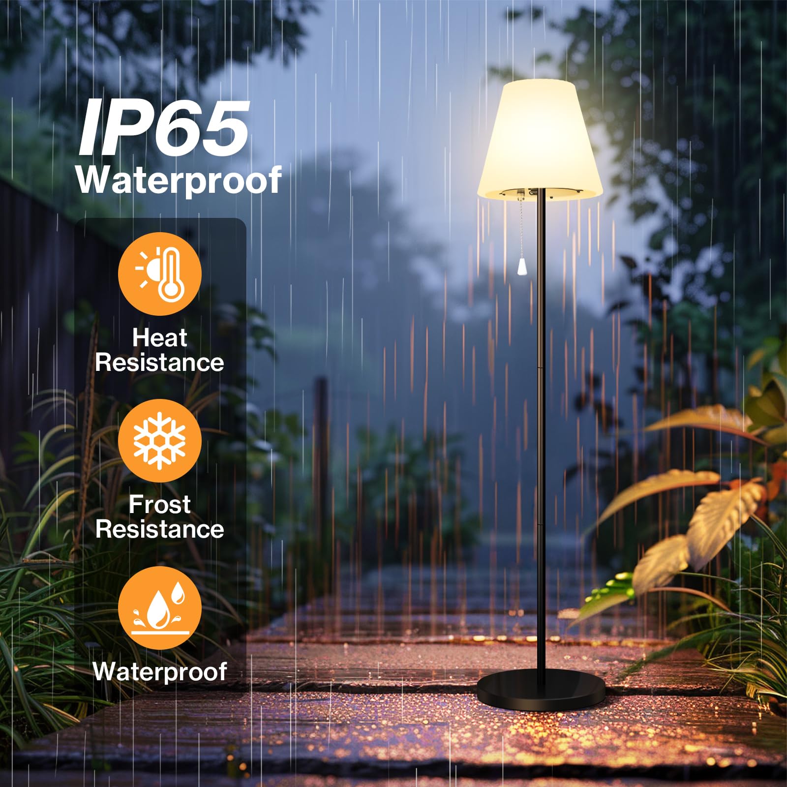 Solar Stehlampe Outdoor mit Lichtsensor, IP65 Wasserdicht, USB Aufladbar, Helligkeit Dimmbar Warmweiß und RGB, Kabellose Stehlampe Außen für Terrassen, Garten usw.