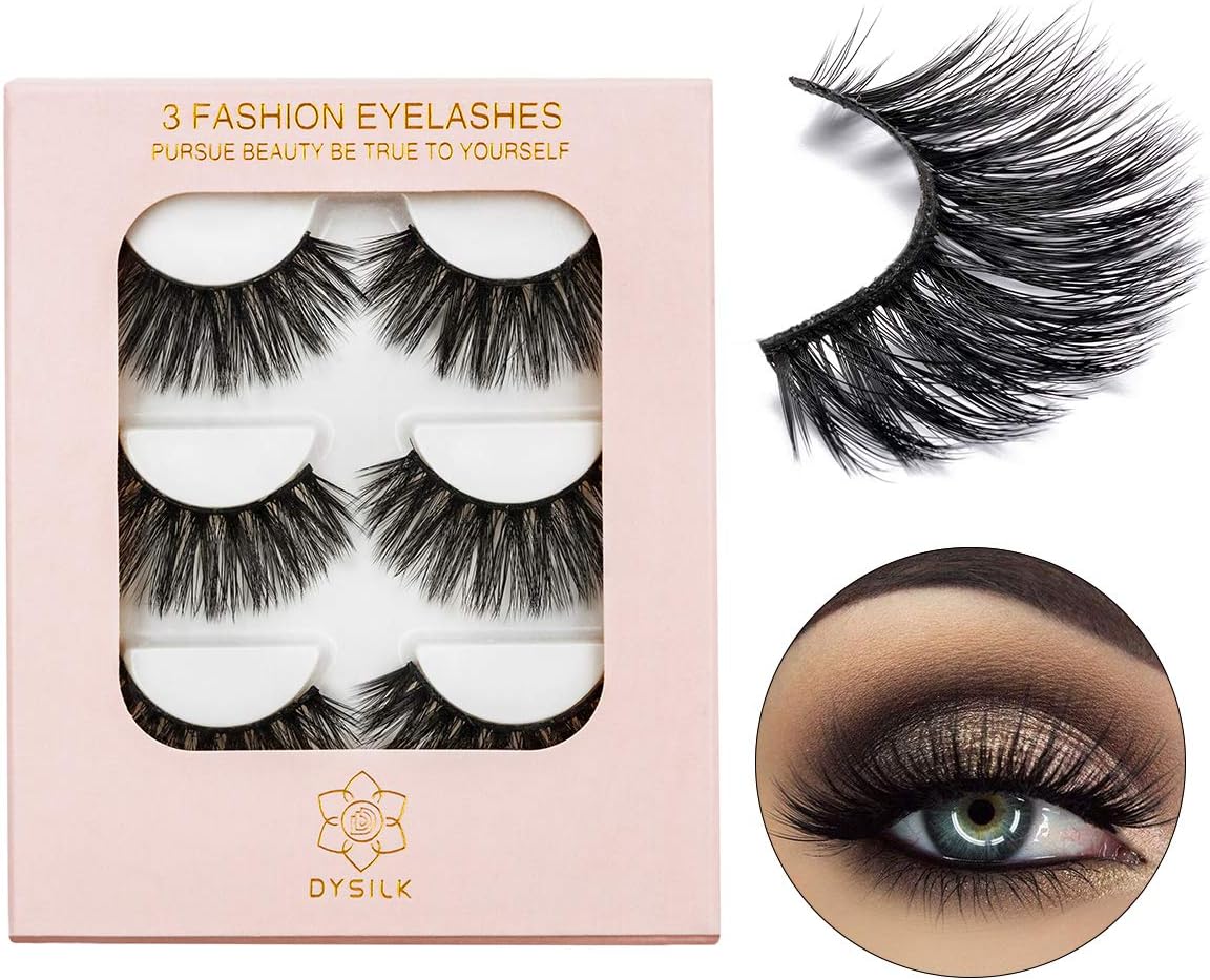 DYSILK 5D Eyelashes Wispy False Eyelashes Handmade Reusable Fake Eyelashes Natural Lashes Long Dramatic Look Extension 3 Pairs