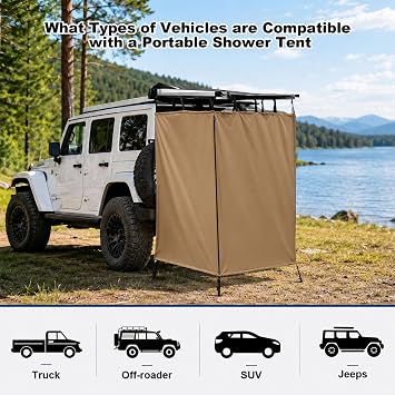 Camping Shower Tent, Aluminum Portable Toilet Tents for Camping, Oxford Waterproof SUV Truck Privacy Tent, Strong Tear Resistant Camping Shelter, For Universal Car Roof Rack Bars