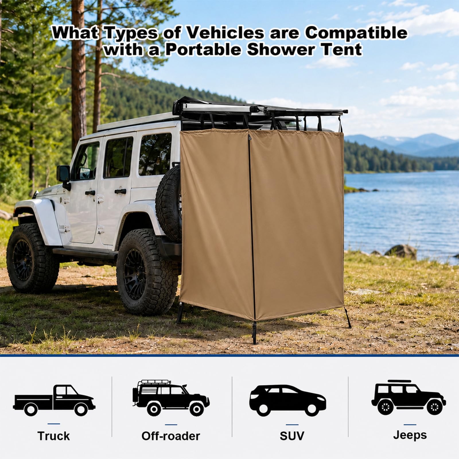 Duschzelt Camping, Oxford Wasserdicht Toilettenzelt, PrivatsphäRe SchutzräUme FüR Outdoor Campingdusche, Unverzichtbar Offroad ZubehöR, Aluminium&Stark ReißFest, Montiert Auf DachträGer Universal