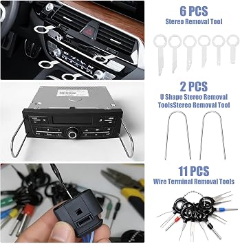 Yoolly 38Pcs Car Trim Removal Tool Kit,Car Panel Door Audio Radio Stereo Removal Tools, Stereo Radio Removal Keys, Automotive Repair Plastic Pry Prying Tools Hook Pick Set
