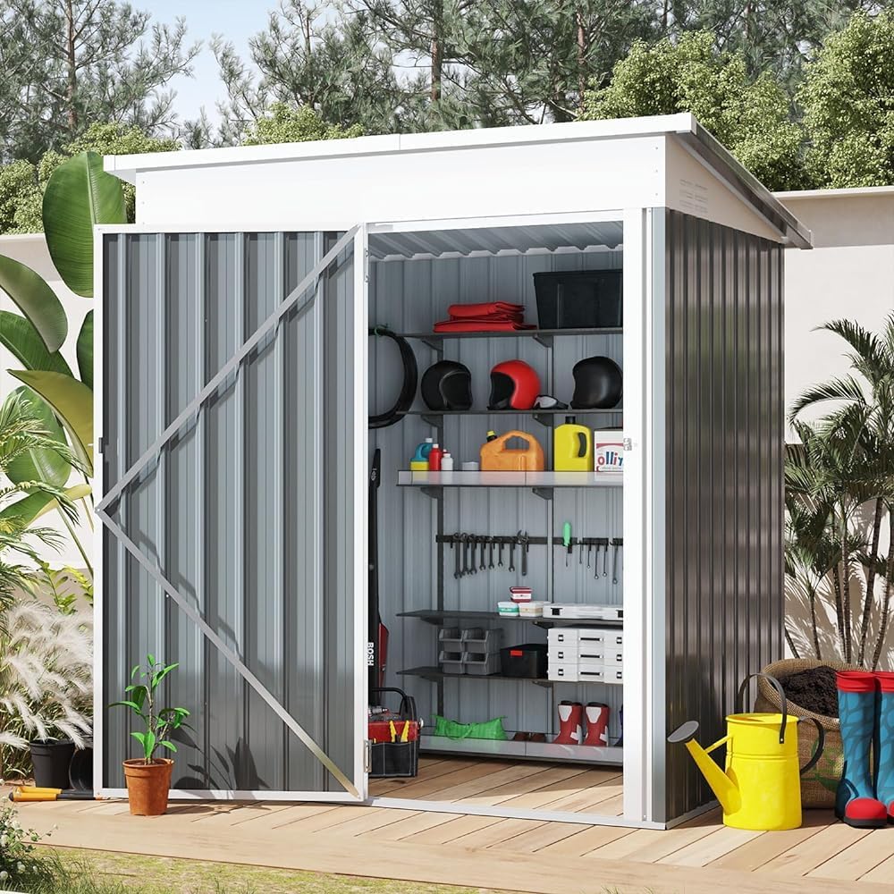 YODOLLA Abri de Jardin Métal avec Porte Verrouillable et Toit Incliné