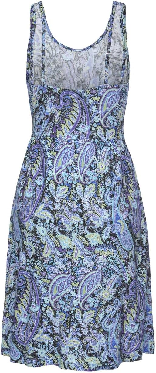 LASCANA Women's Strappy Back Paisley Dress - Deep Round Neckline, Wide Front Straps, and Soft Jersey Fabric