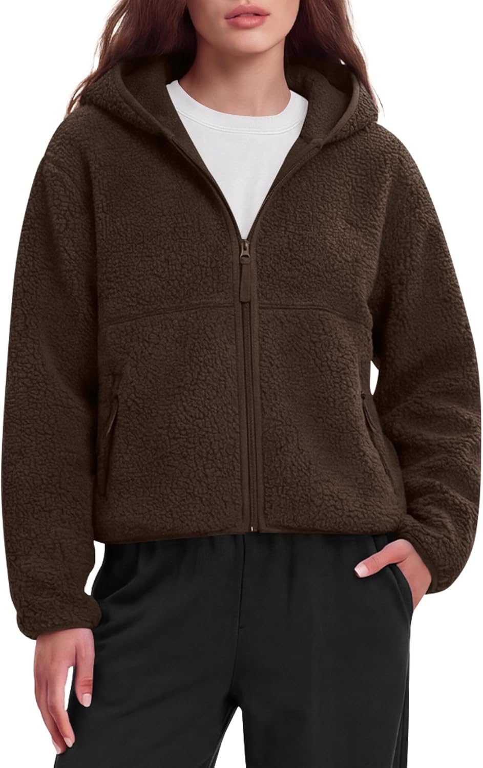 Locachy Women's Cozy Sherpa Fleece Winter Warm Hoodies Cute Casual Zipper Coat with Pockets Fashion Spring Outwear