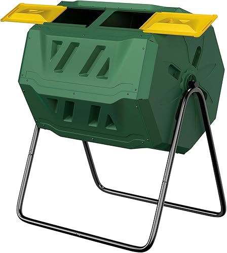 Miniatura 9 de HomGarden Contenedor de compostaje de 43 galones de doble cámara, contenedor de abono resistente con 2 puertas correderas para jardín, cocina y