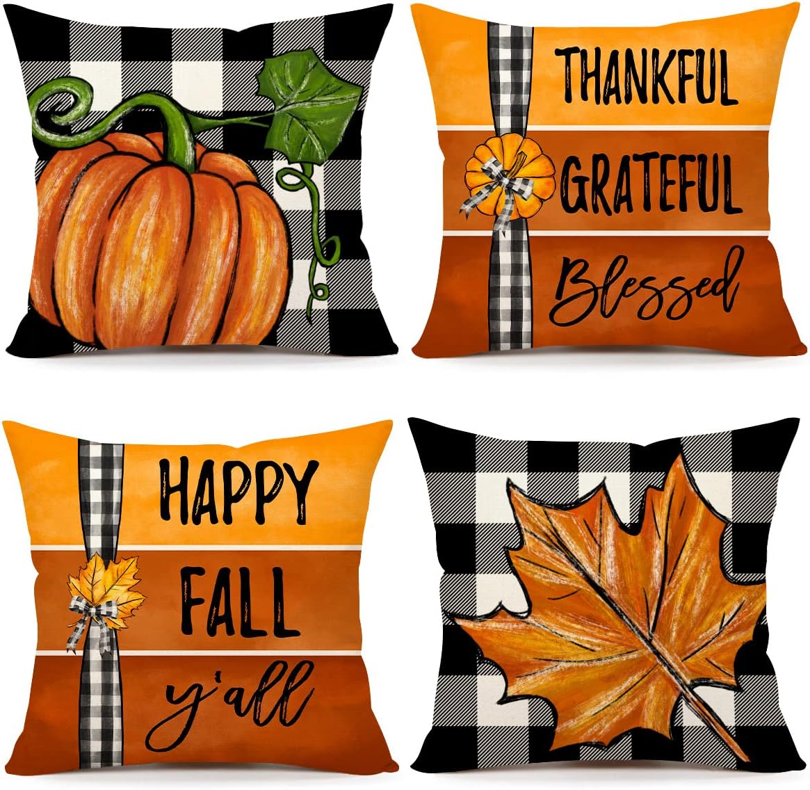 4TH Emotion Buffalo Check Pumpkin Farmhouse Fall Decor Pillow Covers