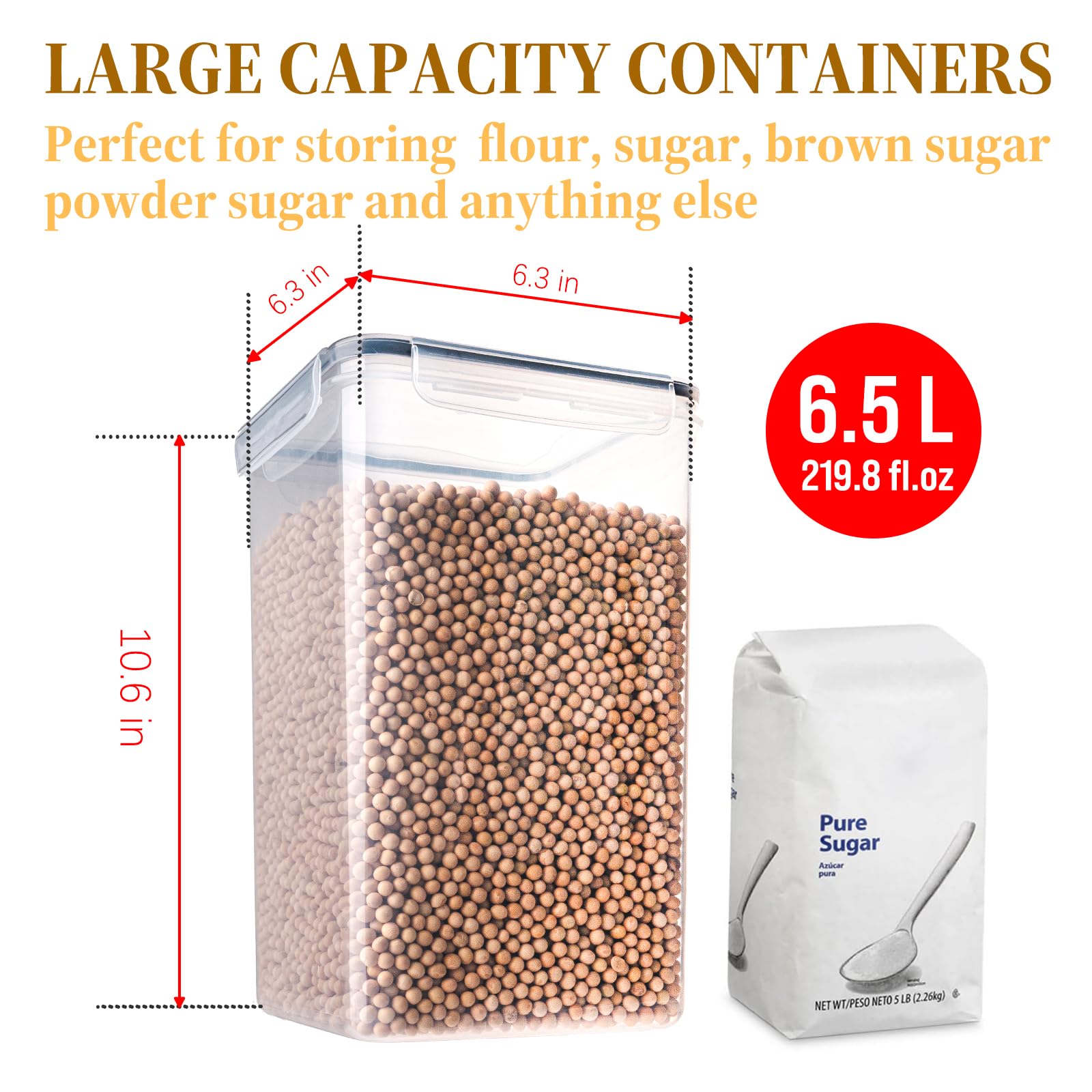 SUROQUE 4-Pack（6.5L） Airtight Food Storage Containers, BPA-Free Plastic  Canisters for Flour, Rice, Pasta & Cereal, Kitchen Pantry Organization with  Lids, Labels & Measuring Cups : Amazon.sg: Home