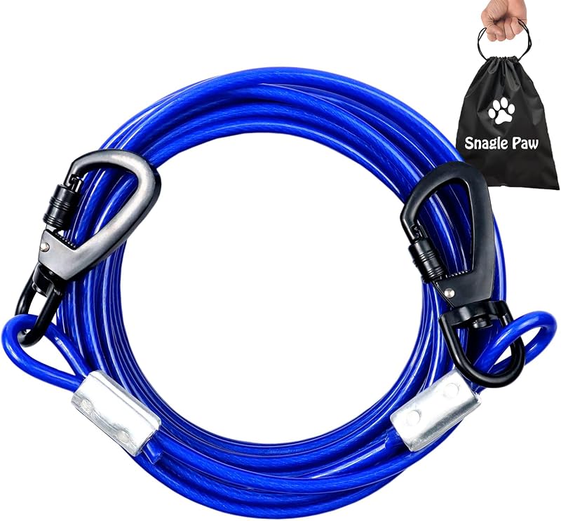 Guia de contenção para cães com cabo de aço revestido e mosquetão giratório Snagle Paw, 6,1 m