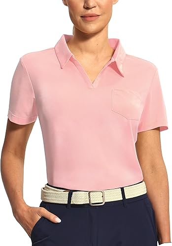 Hiverlay Camiseta de golf para mujer, manga corta, cuello en V, camiseta polo atlética, ligera, de secado rápido, UPF 50+