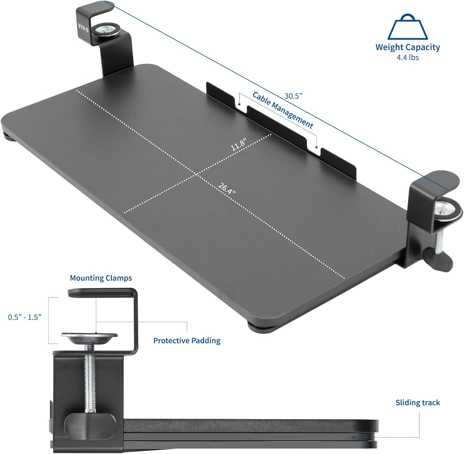 VIVO Clamp-on Computer Keyboard and Mouse Under Desk Slider Tray, 26 (31 Including Clamps) x 12 inch Pull Out Platform Drawer, Black, MOUNT-KB05F : Office Products