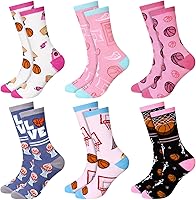 Xtinmee 6 Pairs Neon Pink Basketball Novelty Crew Socks - Funny Gift for Men Women Players Fans Lovers