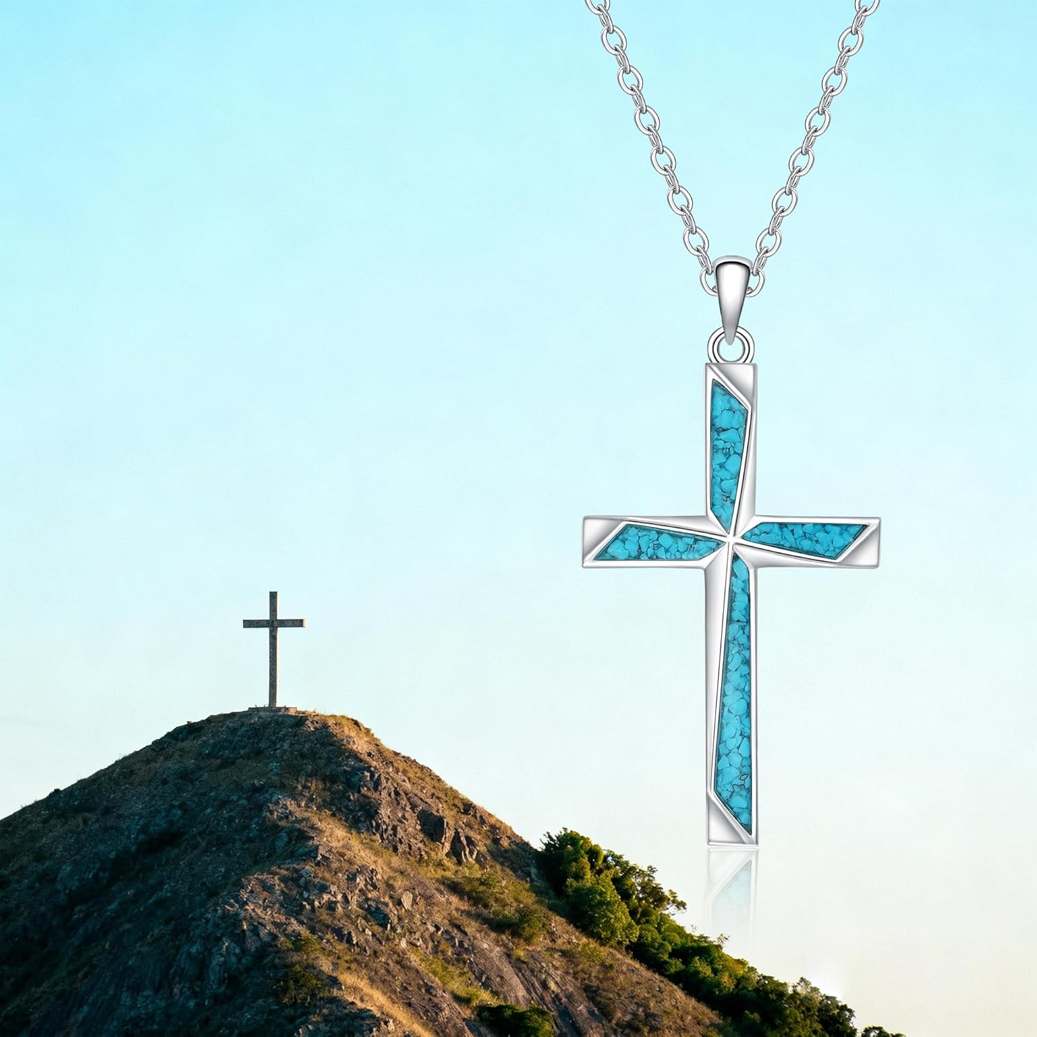 Cross Necklace for Women Sterling Silver Turquoise Religion Faith Cross Necklace Abalone Christian Jewelry Mothers Day Birthday for Women Gifts
