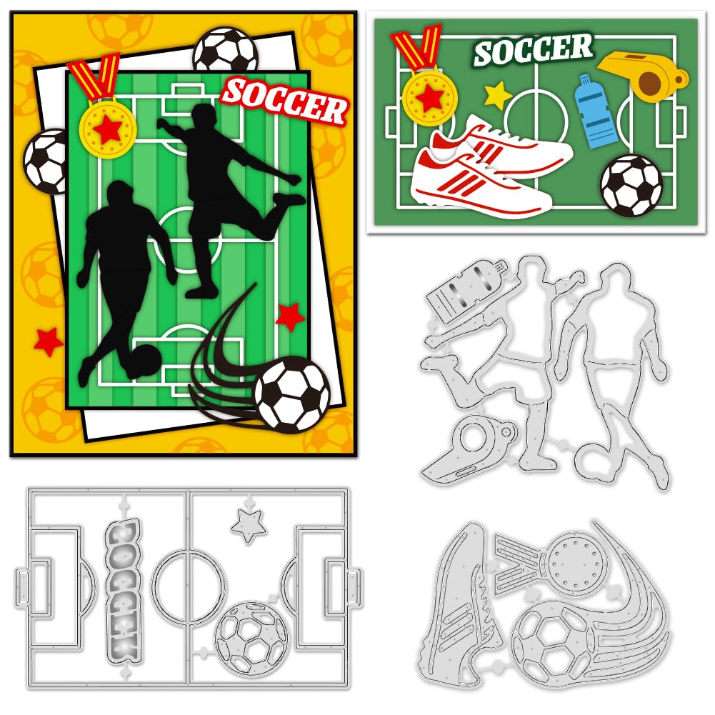 INFUNLY 3Pcs Football Die Cuts for Card Making Soccer Metal Cutting Dies Sportsman Die Cuts Football Pitch Cutting Dies Sports Themed Stencils for DIY Scrapbooking Album Decor Embossing Paper Crafts